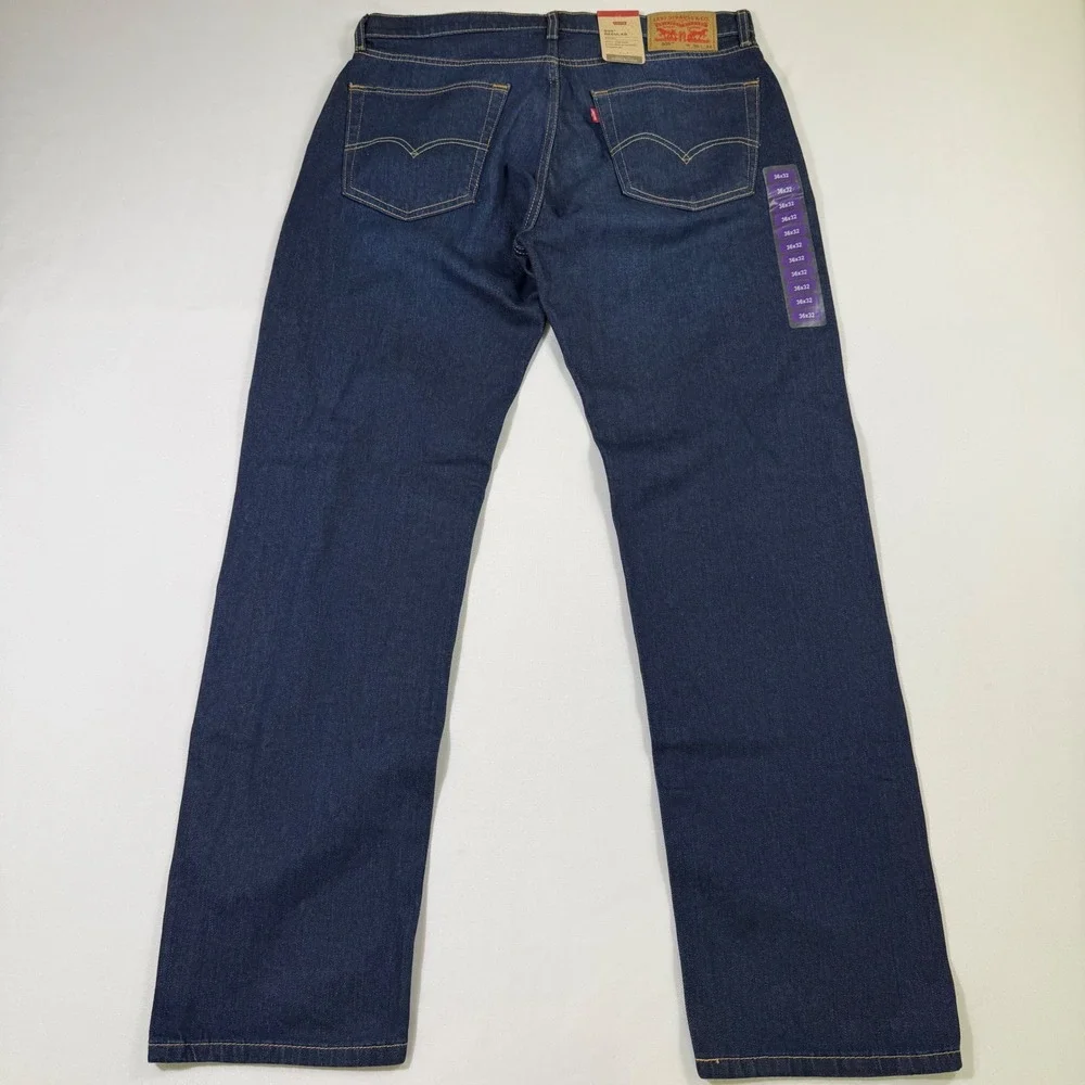 Levi's 505 Jeans Mens 36x32 Dark Wash Blue Stretch Straight Leg Regular Fit NEW